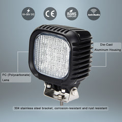 48W Tractor Work Light LED 5 Inch Square Flood Cab Lights 12V 24V Driving Fog Lights 6000K IP67 Waterproof